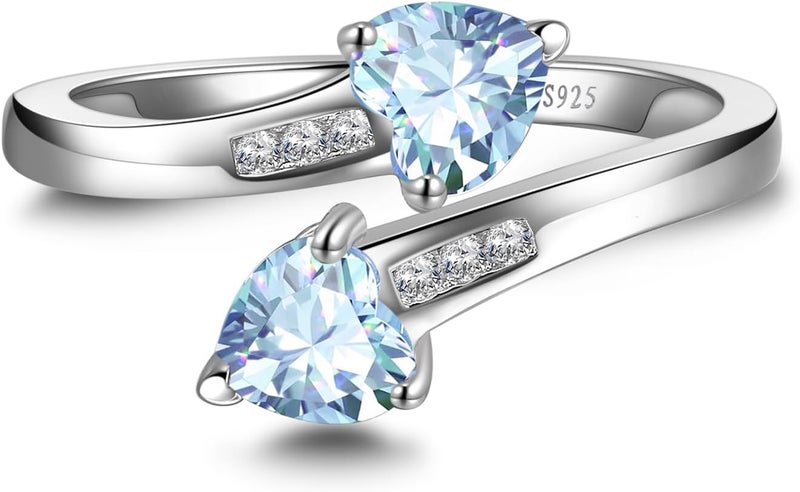 Yaresul 1CT Adjustable Women Heart Ring 925 Sterling Silver Birthstone Rings for Women Promise Ring for her Simulated Gemstone Statement Stackable Band Width 2mm Open Size 5~9 - Image 3